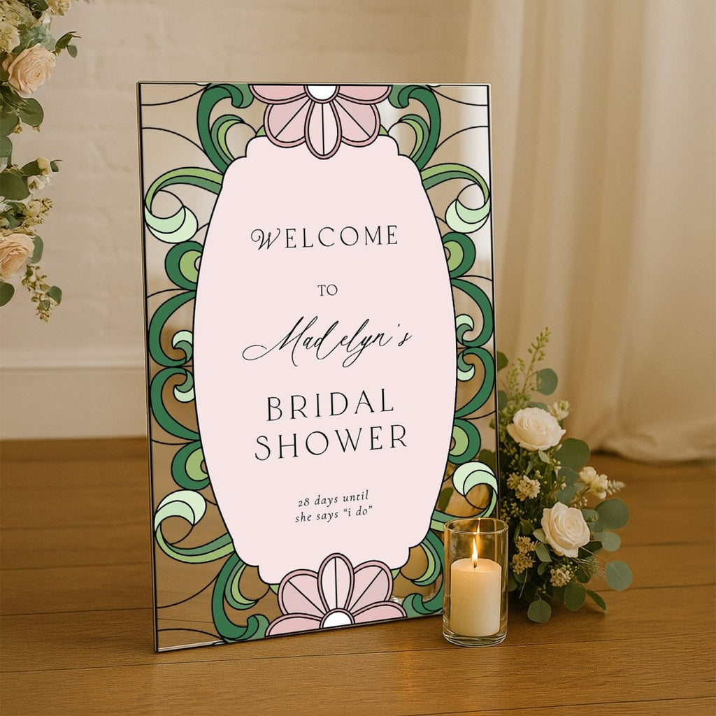 Pink Floral Bridal Shower Welcome Sign, Vine Greenery Bridal Shower Welcome Signs - SpeedyOrders