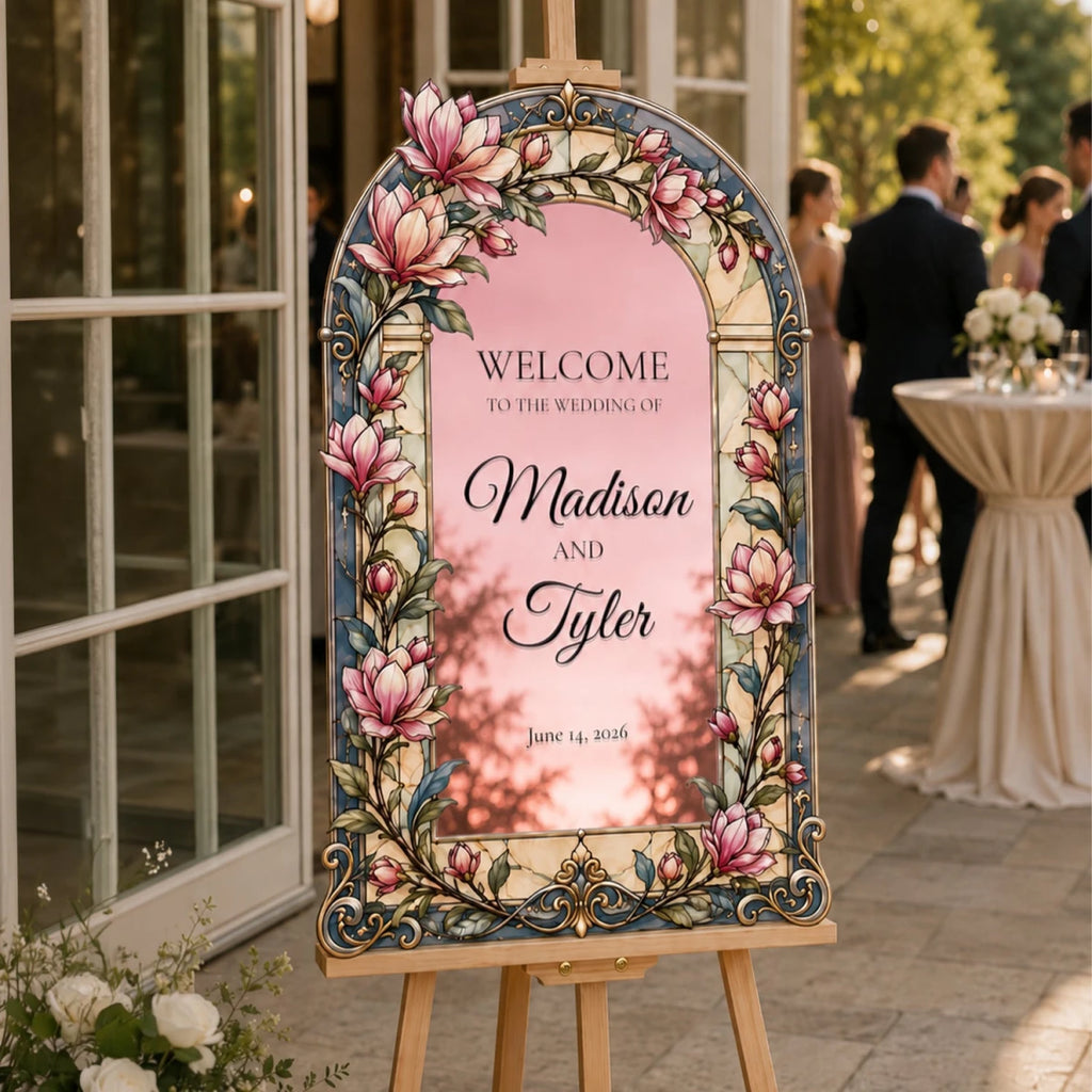Custom Pink Magnolia Wedding Welcome Sign | SpeedyOrders