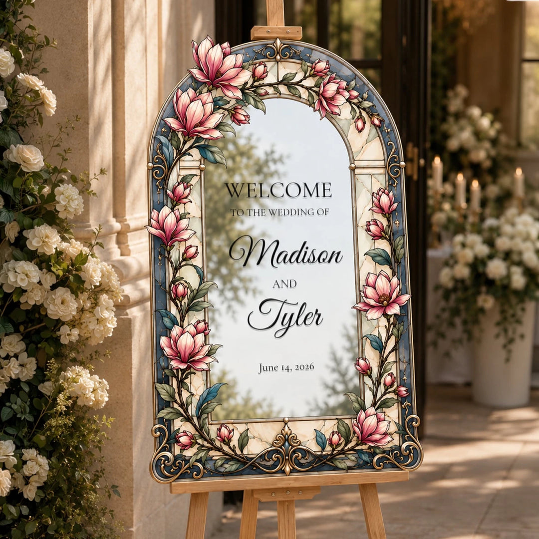 Pink Magnolia Wedding Welcome Sign - SpeedyOrders