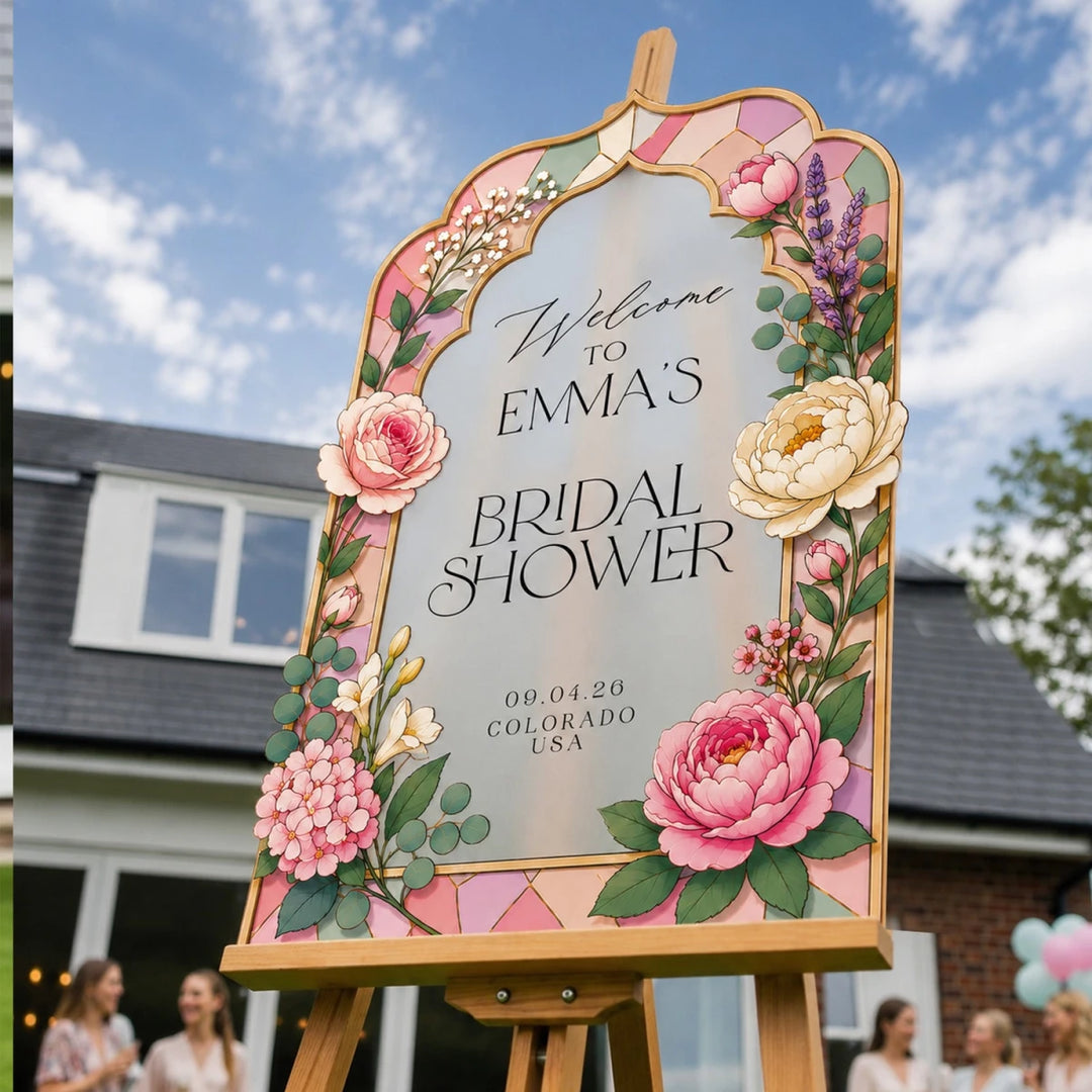 Pink Peony Bridal Shower Welcome Sign — Full Floral Border - SpeedyOrders