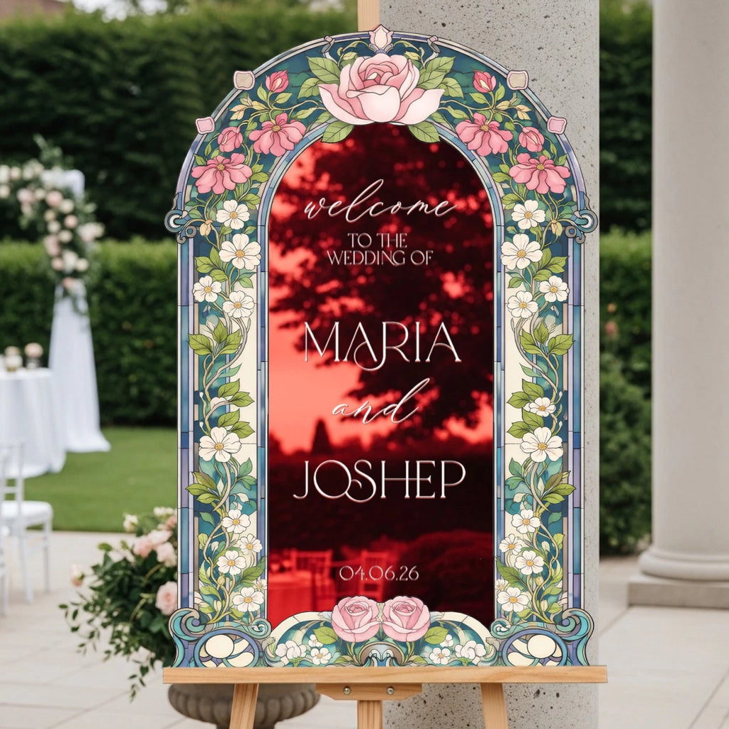Pink Peony Wedding Welcome Sign · Stained Glass | SpeedyOrders