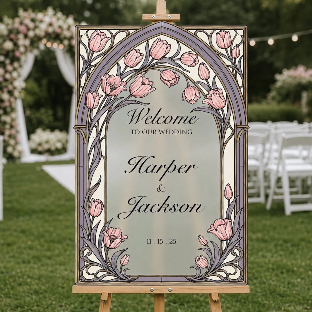 Pink Rose Vine Art Nouveau Wedding Welcome Sign - SpeedyOrders