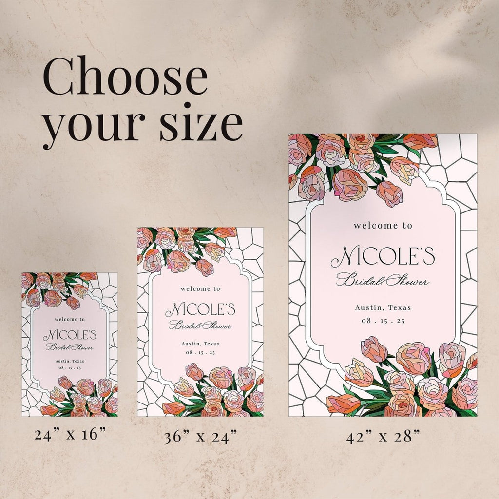 Pink Roses Acrylic Bridal Shower Sign, Floral Bridal Shower Welcome Signs - SpeedyOrders