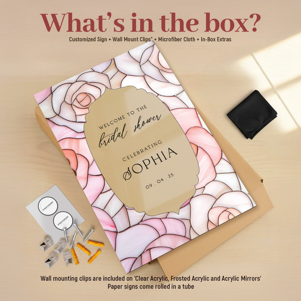 Pink Roses Bridal Shower Sign, Mirror Bridal Shower Welcome Sign - SpeedyOrders