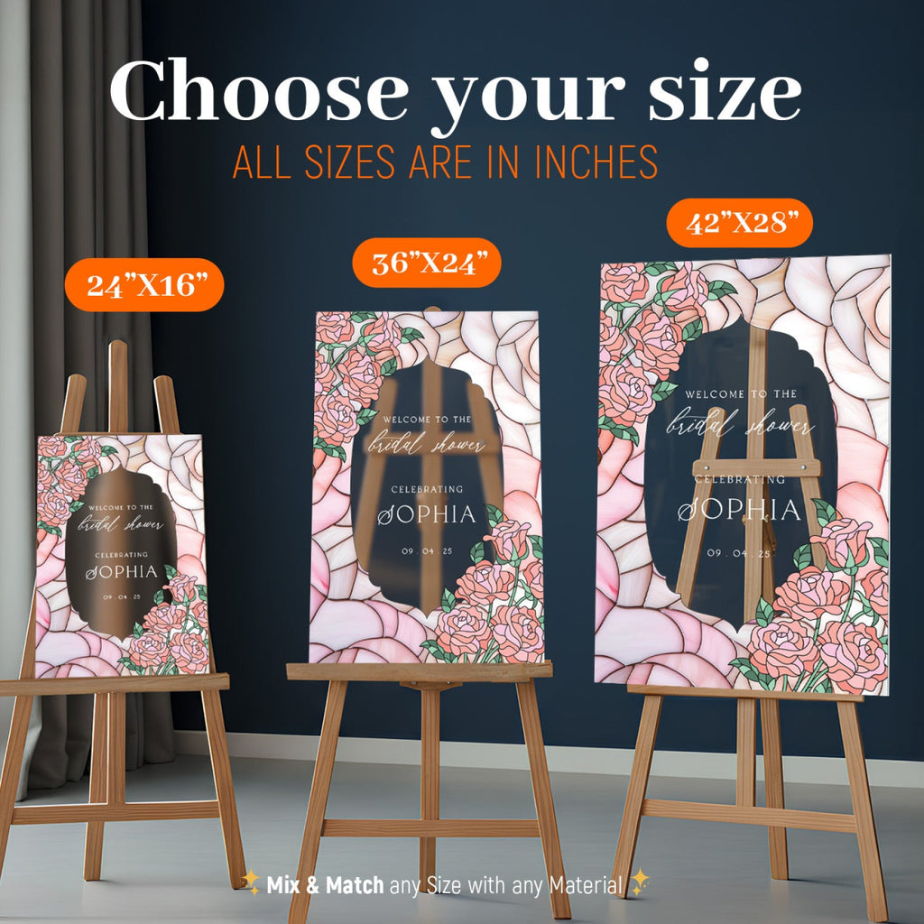 Pink Roses Bridal Shower Sign, Mirror Bridal Shower Welcome Sign - SpeedyOrders