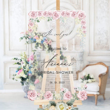 Pink Roses Floral Shower Welcome Sign, Bridal Shower Sign - SpeedyOrders