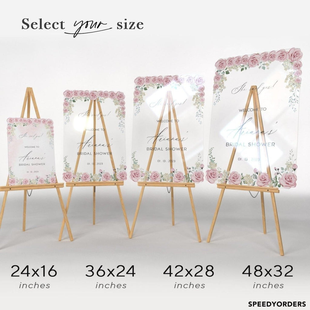 Pink Roses Floral Shower Welcome Sign, Bridal Shower Sign - SpeedyOrders