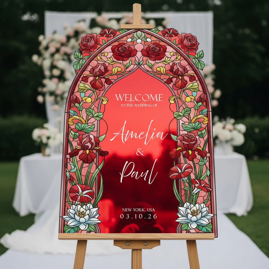 Pink Roses Wedding Welcome Sign, Stained Glass Wedding Sign – SpeedyOrders