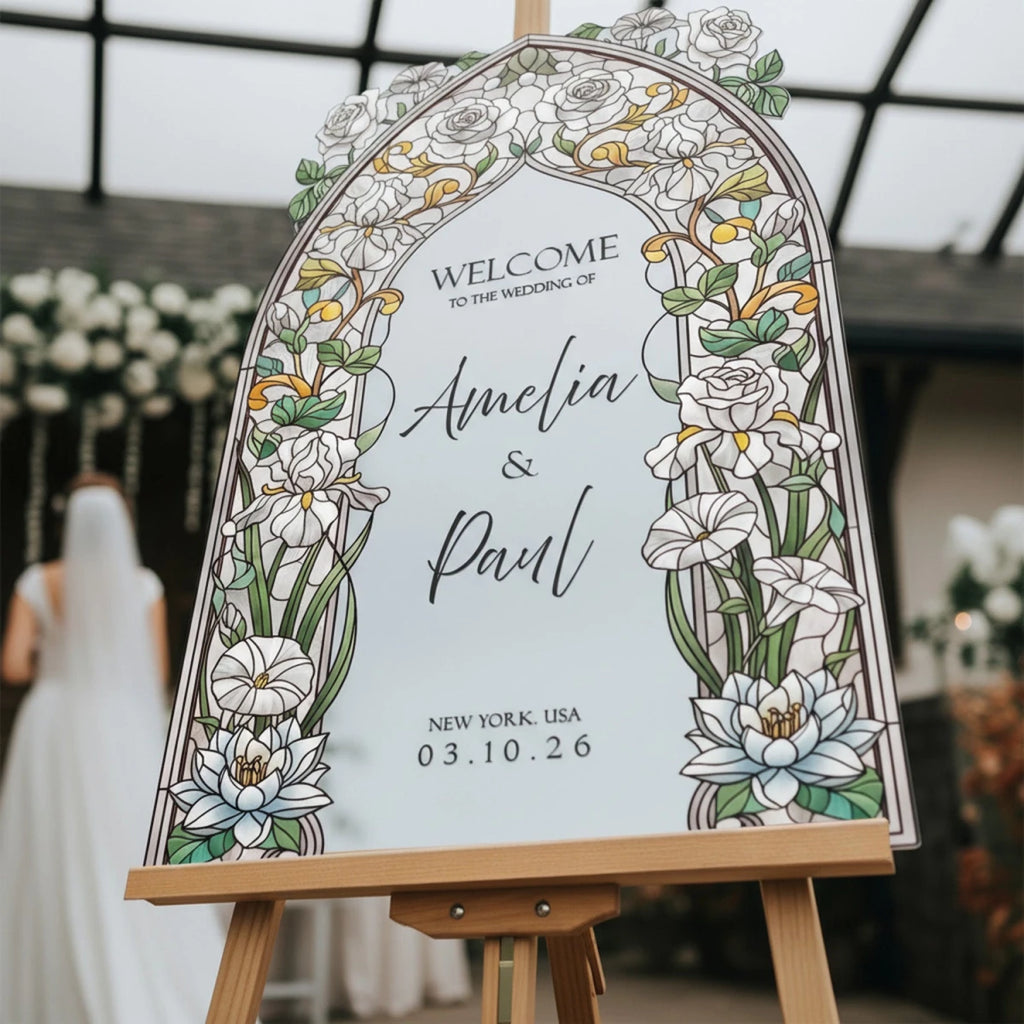 Pink Roses Wedding Welcome Sign, Stained Glass Wedding Sign – SpeedyOrders