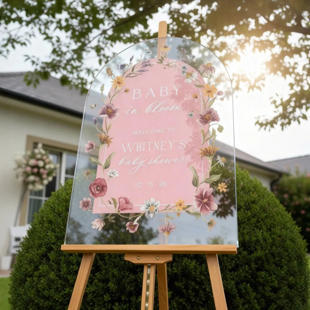 Pink Wildflowers Baby Shower Sign, Floral Girls Baby In Bloom Sign - SpeedyOrders