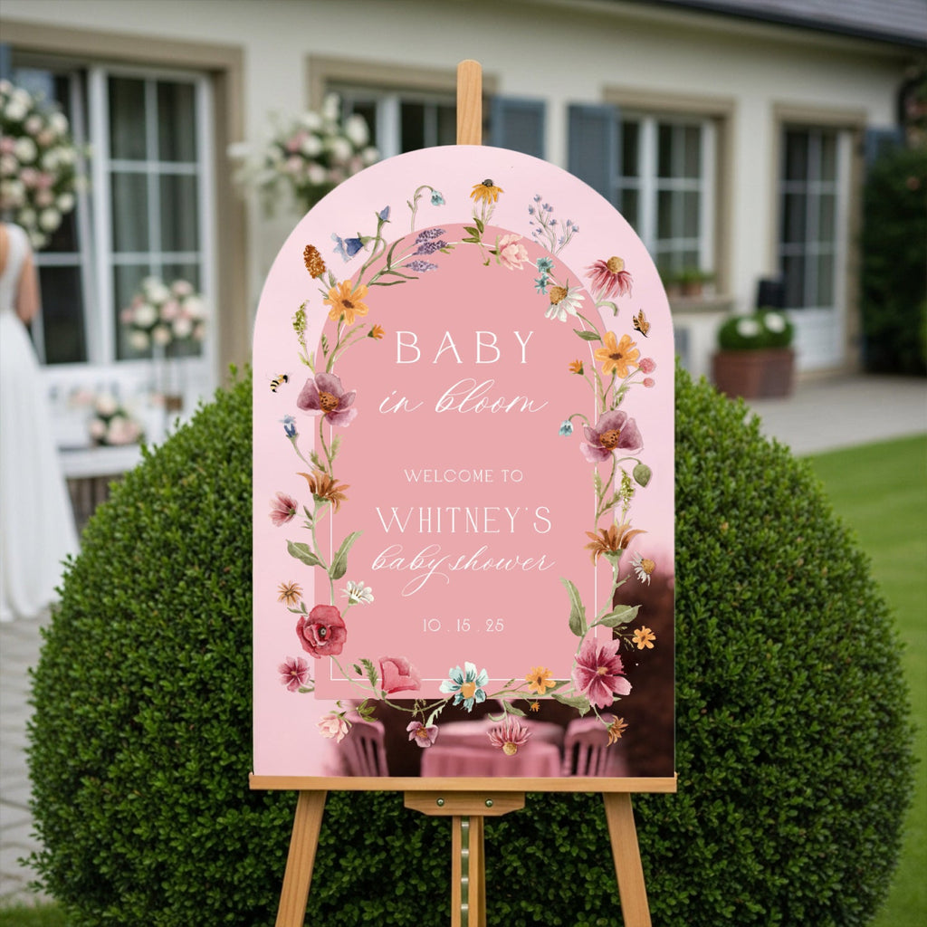 Pink Wildflowers Baby Shower Sign, Floral Girls Baby In Bloom Sign - SpeedyOrders