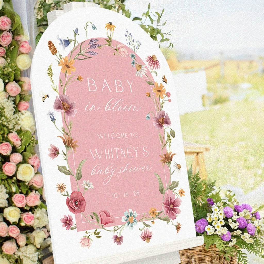 Pink Wildflowers Baby Shower Sign, Floral Girls Baby In Bloom Sign - SpeedyOrders