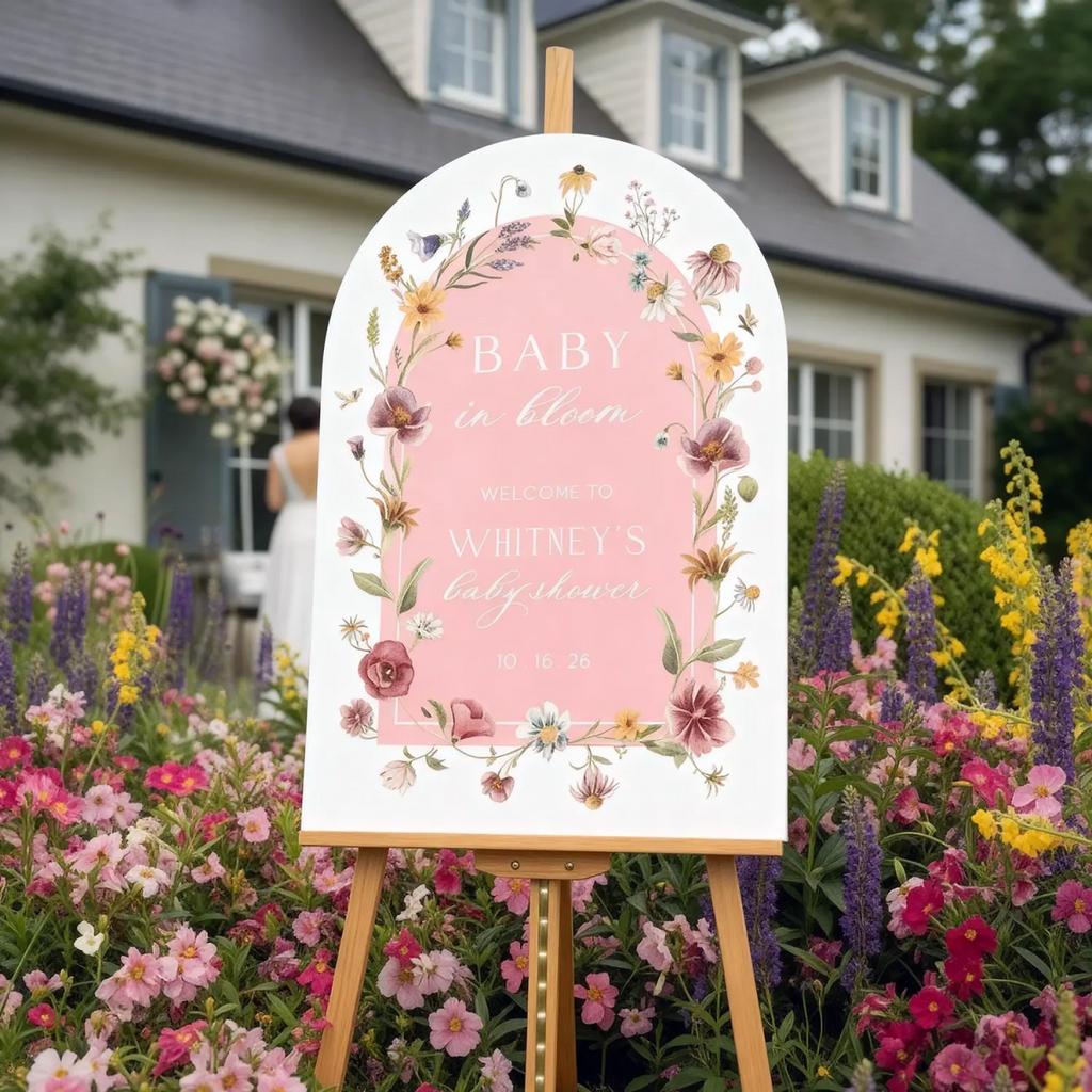 Pink Wildflowers Baby Shower Sign, Floral Girls Baby In Bloom Sign - SpeedyOrders