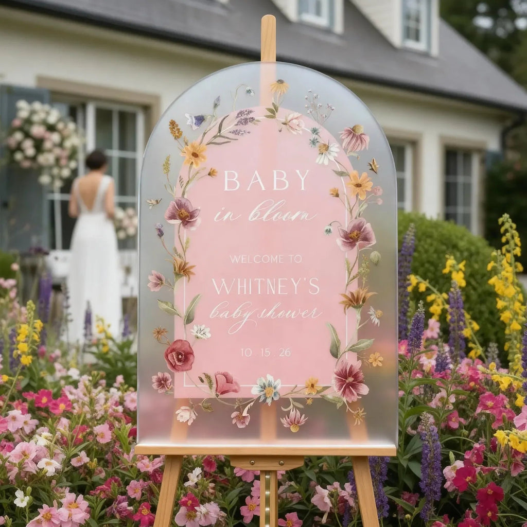 Pink Wildflowers Baby Shower Sign, Floral Girls Baby In Bloom Sign - SpeedyOrders