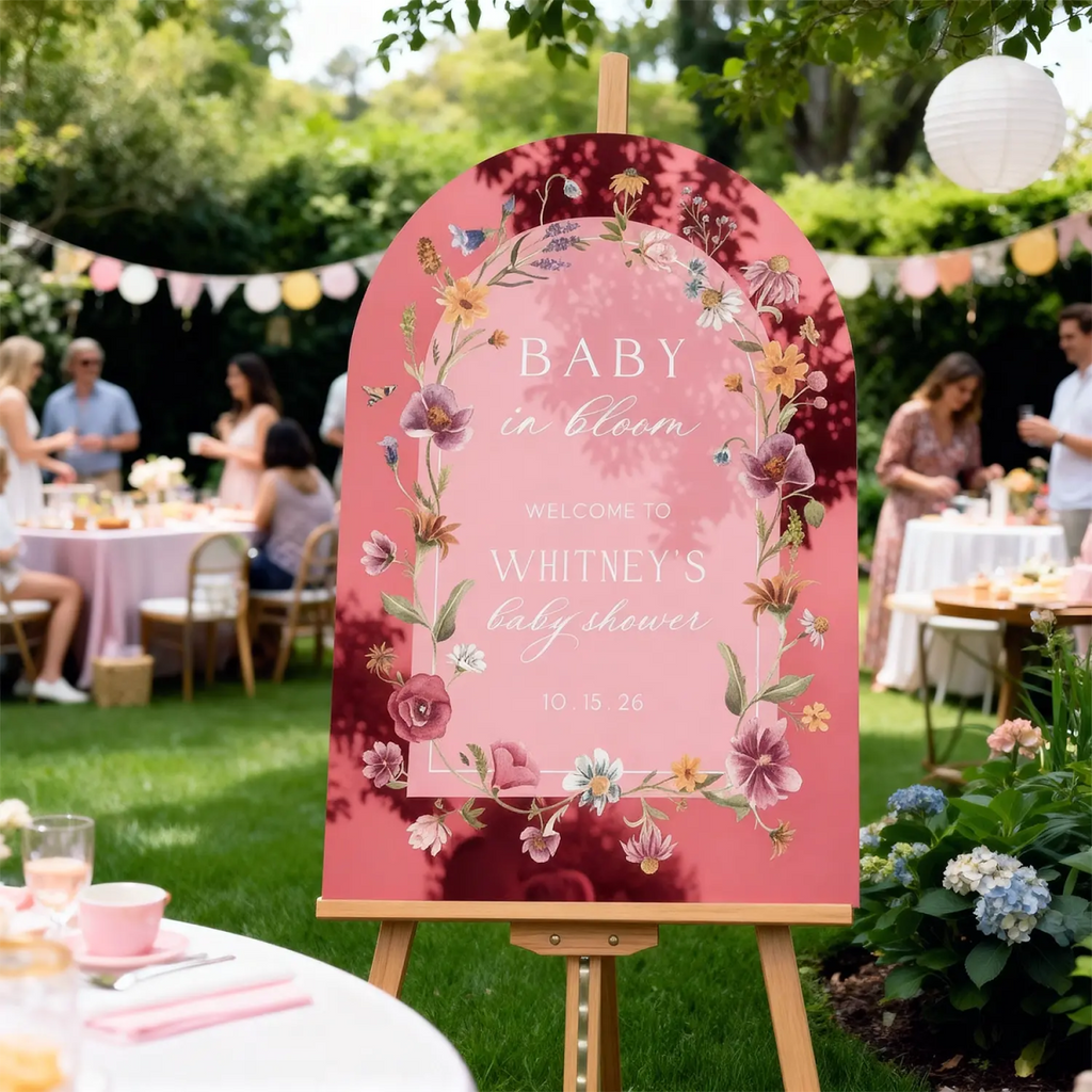Pink Wildflowers Baby Shower Sign, Floral Girls Baby In Bloom Sign - SpeedyOrders