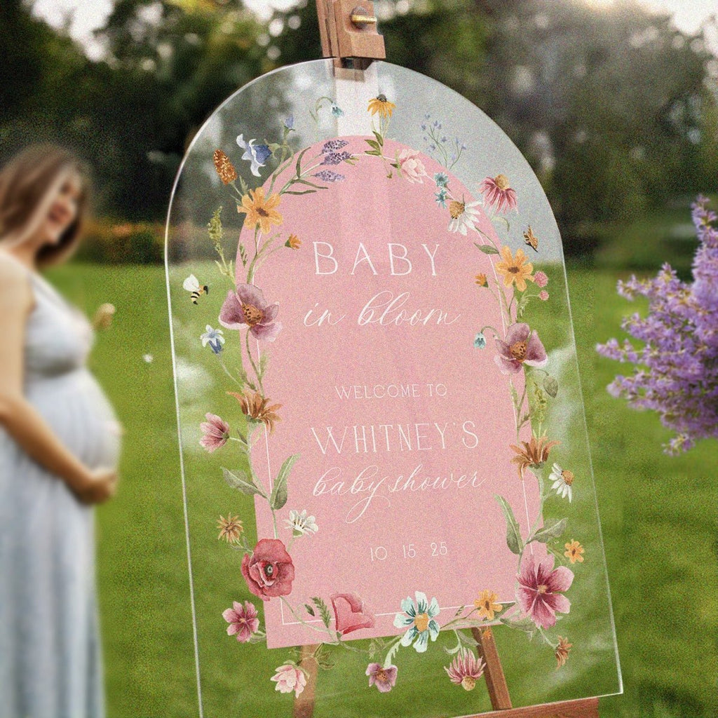 Pink Wildflowers Baby Shower Sign, Floral Girls Baby In Bloom Sign - SpeedyOrders