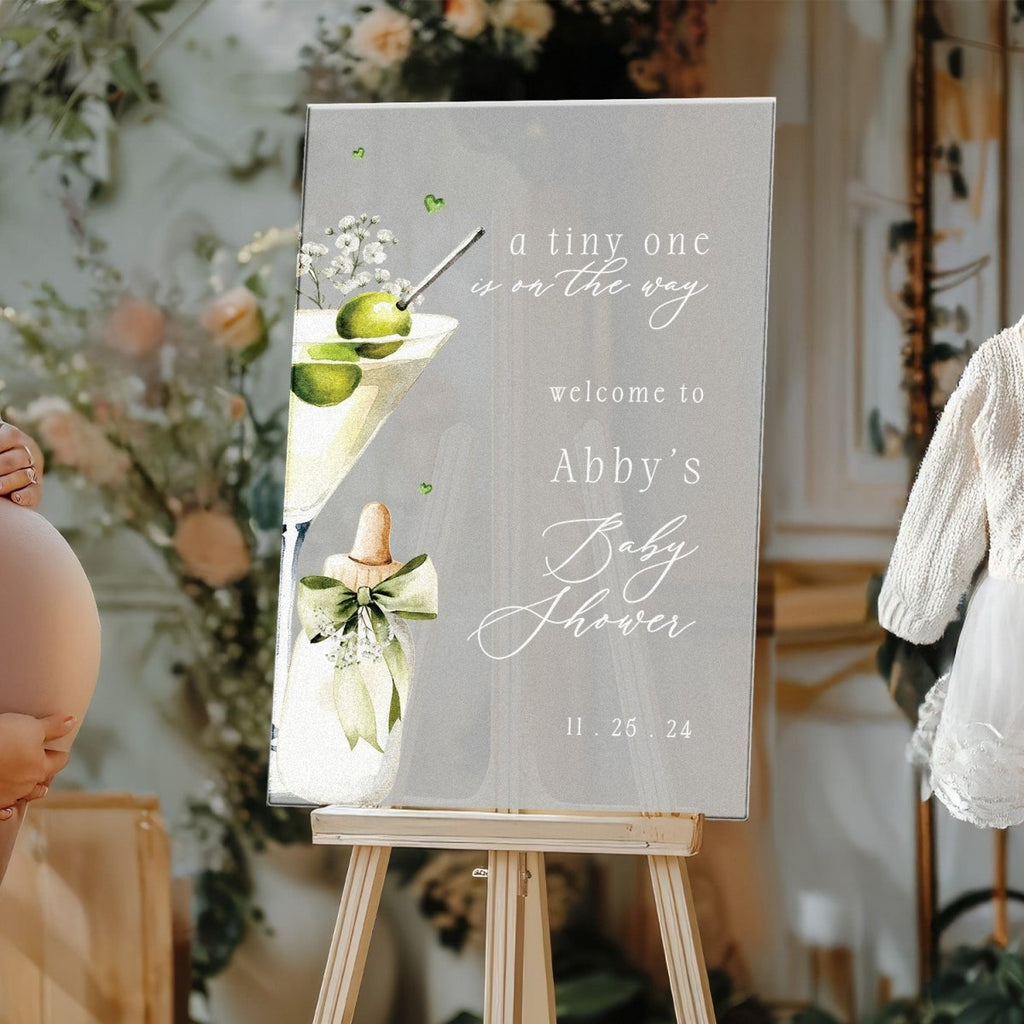 Printed A Tiny One Is On The Way Sign, Baby Bottle Acrylic Baby Shower Welcome Sign - SpeedyOrders