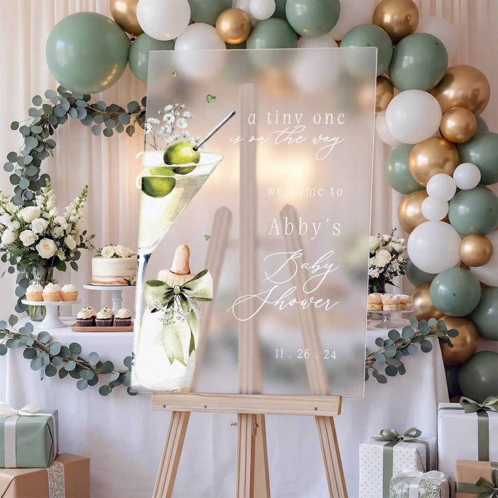 Printed A Tiny One Is On The Way Sign, Baby Bottle Acrylic Baby Shower Welcome Sign - SpeedyOrders