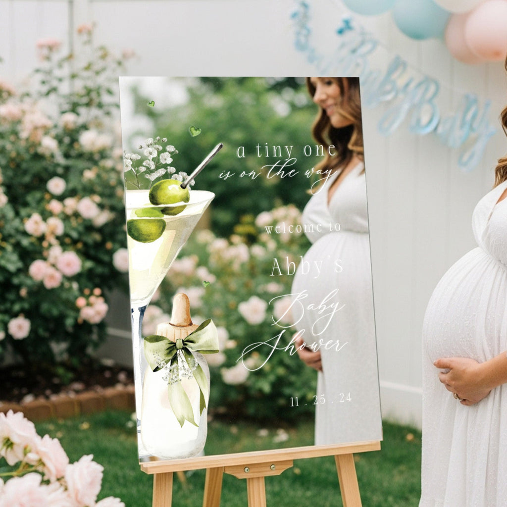 Printed A Tiny One Is On The Way Sign, Baby Bottle Acrylic Baby Shower Welcome Sign - SpeedyOrders