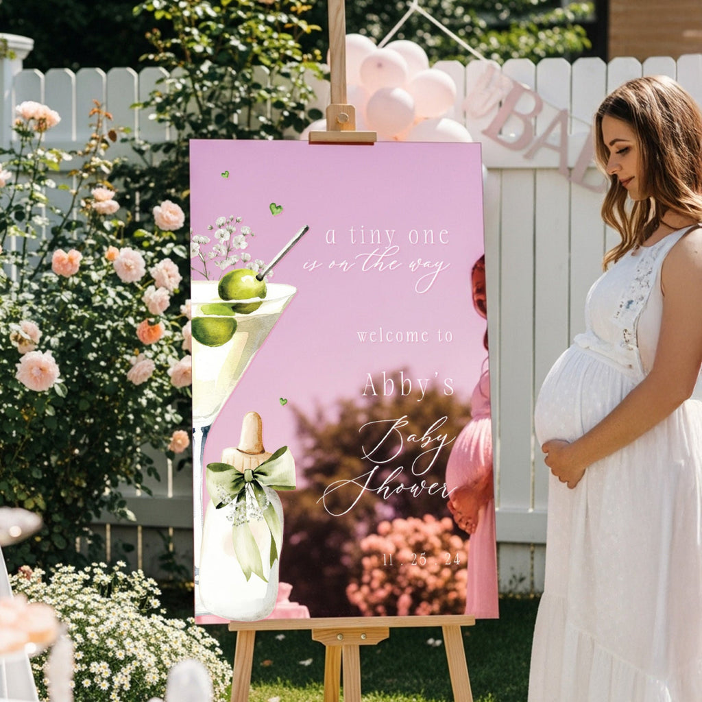 Printed A Tiny One Is On The Way Sign, Baby Bottle Acrylic Baby Shower Welcome Sign - SpeedyOrders