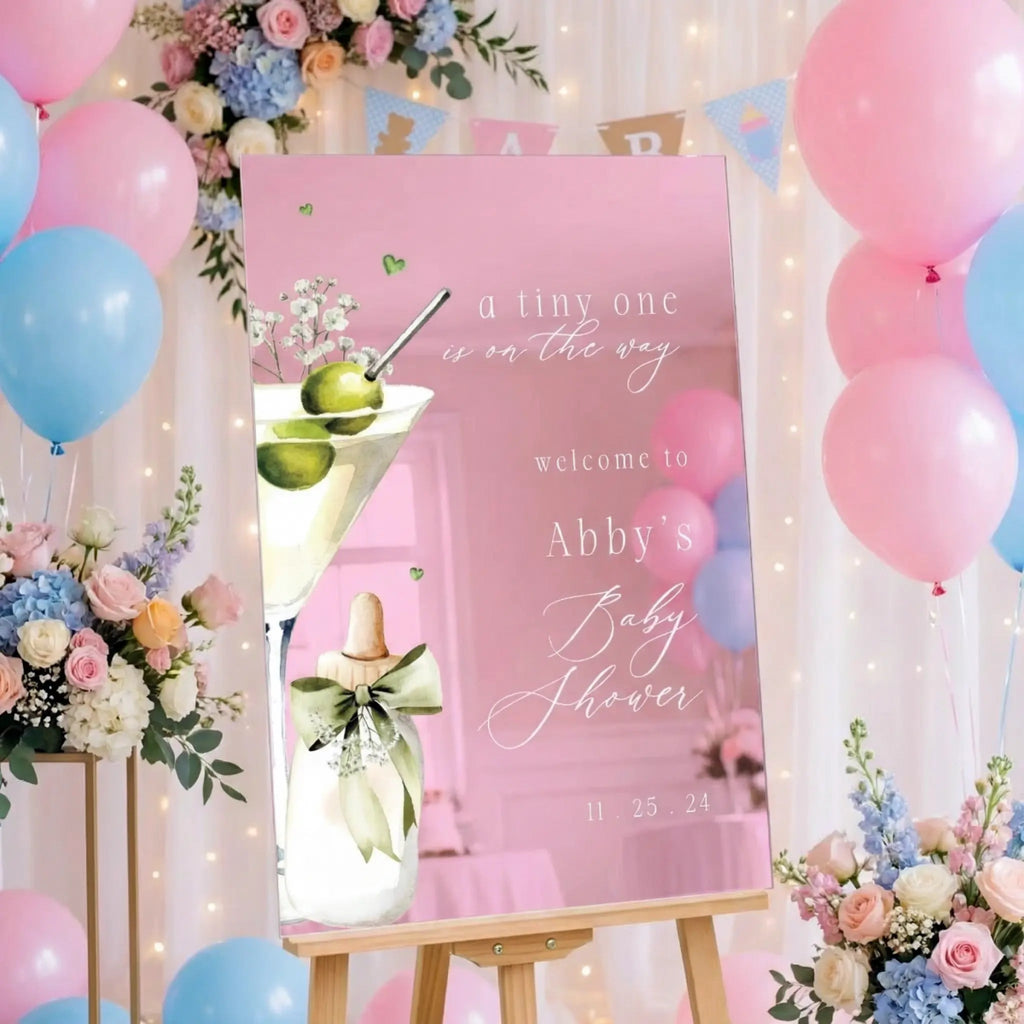 Printed A Tiny One Is On The Way Sign, Baby Bottle Acrylic Baby Shower Welcome Sign - SpeedyOrders