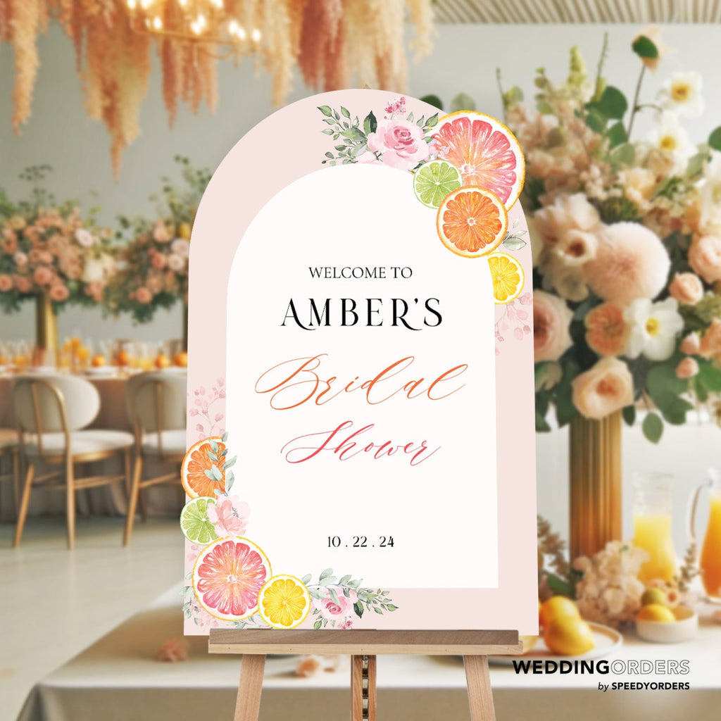 Printed Citrus Bridal Shower Sign, Custom Main Squeeze Bridal Shower Welcome Sign - SpeedyOrders