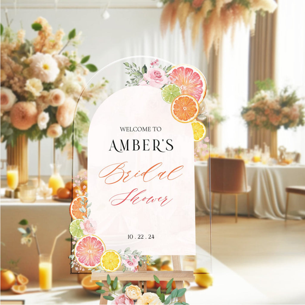 Printed Citrus Bridal Shower Sign, Custom Main Squeeze Bridal Shower Welcome Sign - SpeedyOrders