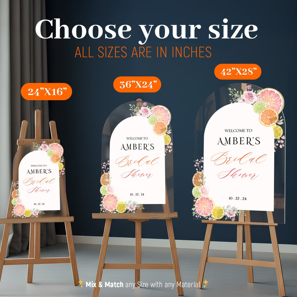 Printed Citrus Bridal Shower Sign, Custom Main Squeeze Bridal Shower Welcome Sign - SpeedyOrders