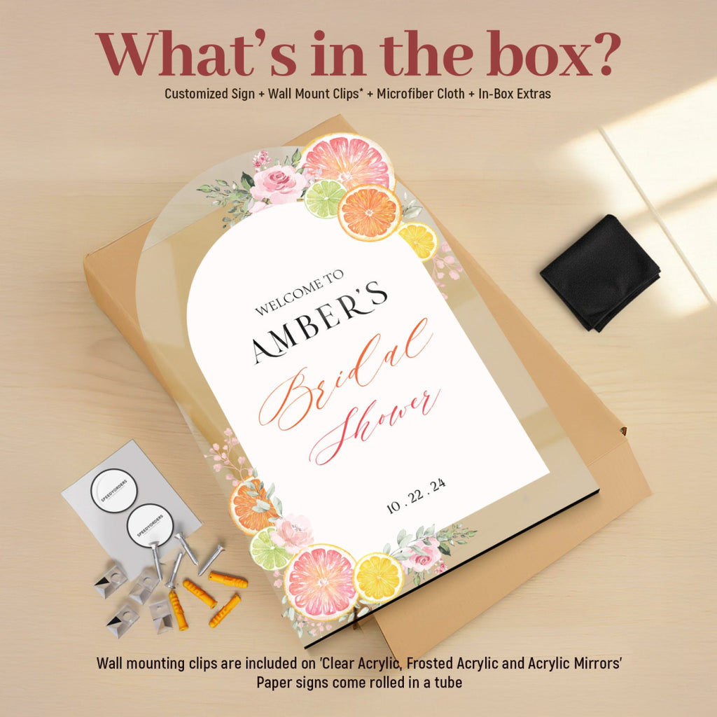 Printed Citrus Bridal Shower Sign, Custom Main Squeeze Bridal Shower Welcome Sign - SpeedyOrders