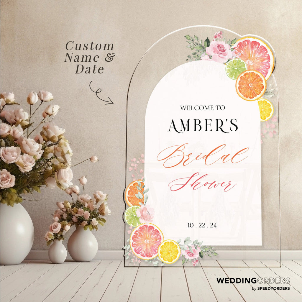 Printed Citrus Bridal Shower Sign, Custom Main Squeeze Bridal Shower Welcome Sign - SpeedyOrders