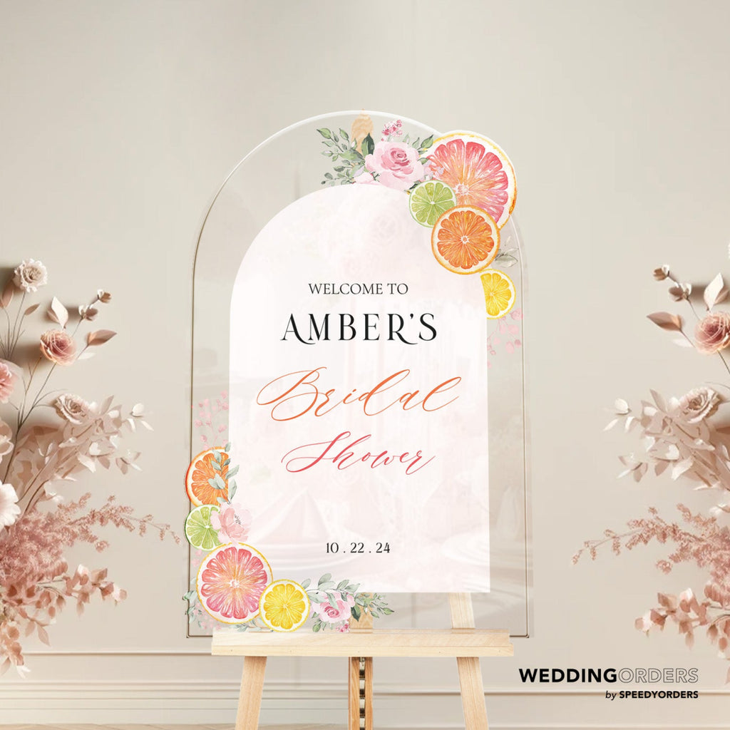 Printed Citrus Bridal Shower Sign, Custom Main Squeeze Bridal Shower Welcome Sign - SpeedyOrders
