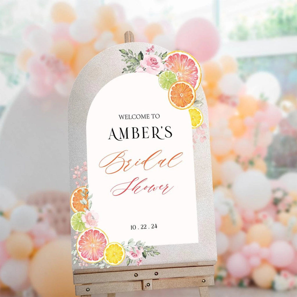 Printed Citrus Bridal Shower Sign, Custom Main Squeeze Bridal Shower Welcome Sign - SpeedyOrders