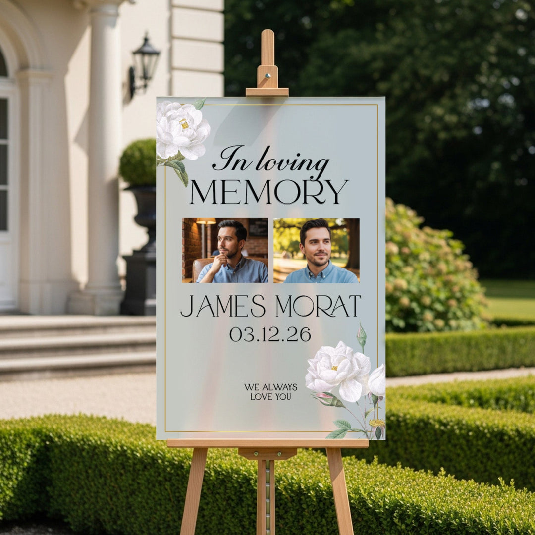 Printed Floral In Loving Memory Sign With Picture - SpeedyOrders