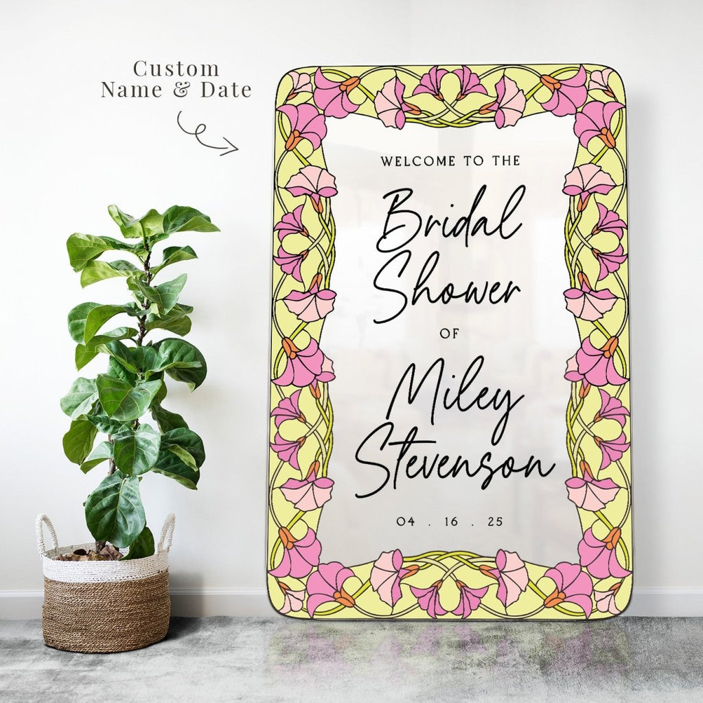 Printed Pink Lilies Bridal Shower Welcome Sign, Acrylic Pastel Bridal Shower Sign - SpeedyOrders
