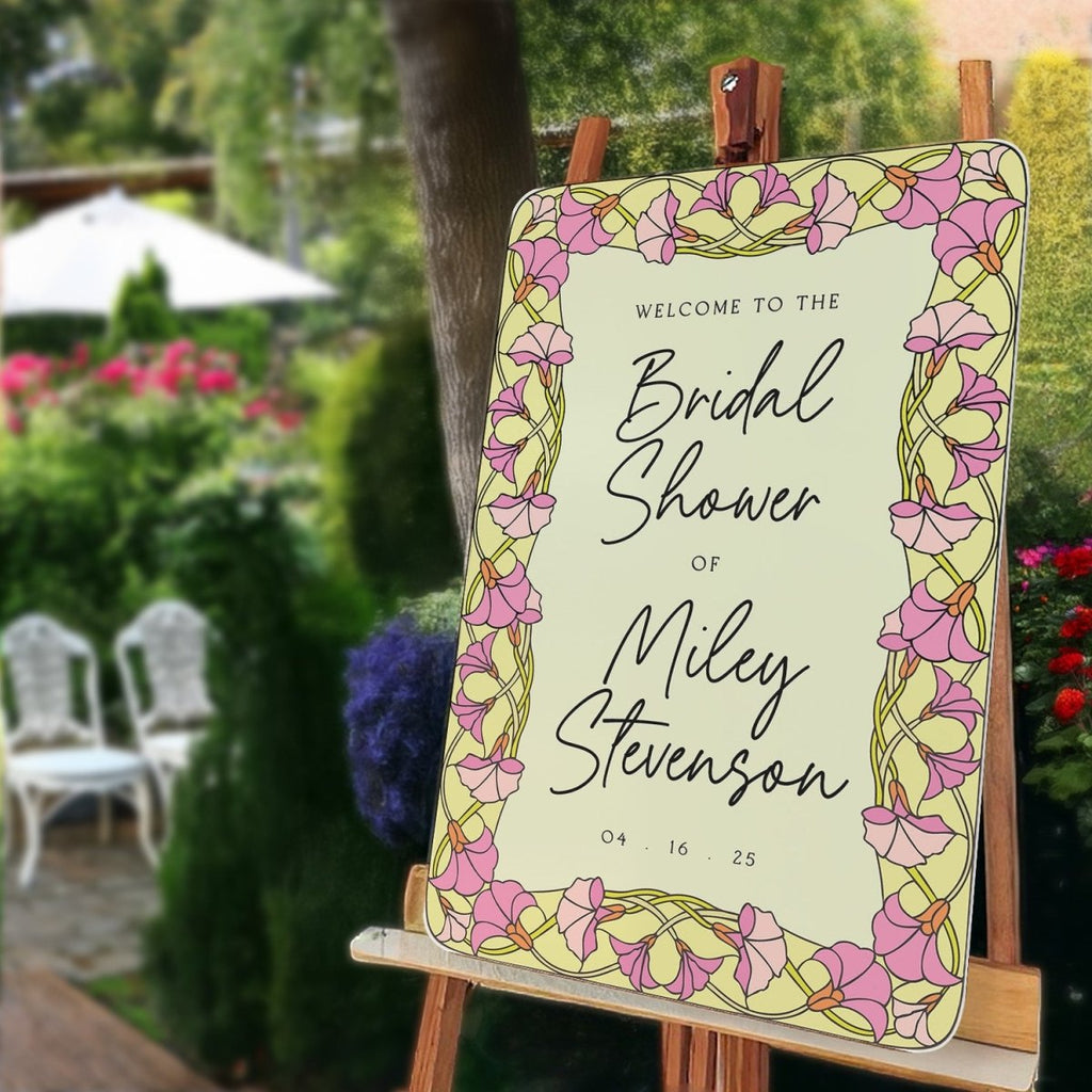 Printed Pink Lilies Bridal Shower Welcome Sign, Acrylic Pastel Bridal Shower Sign - SpeedyOrders