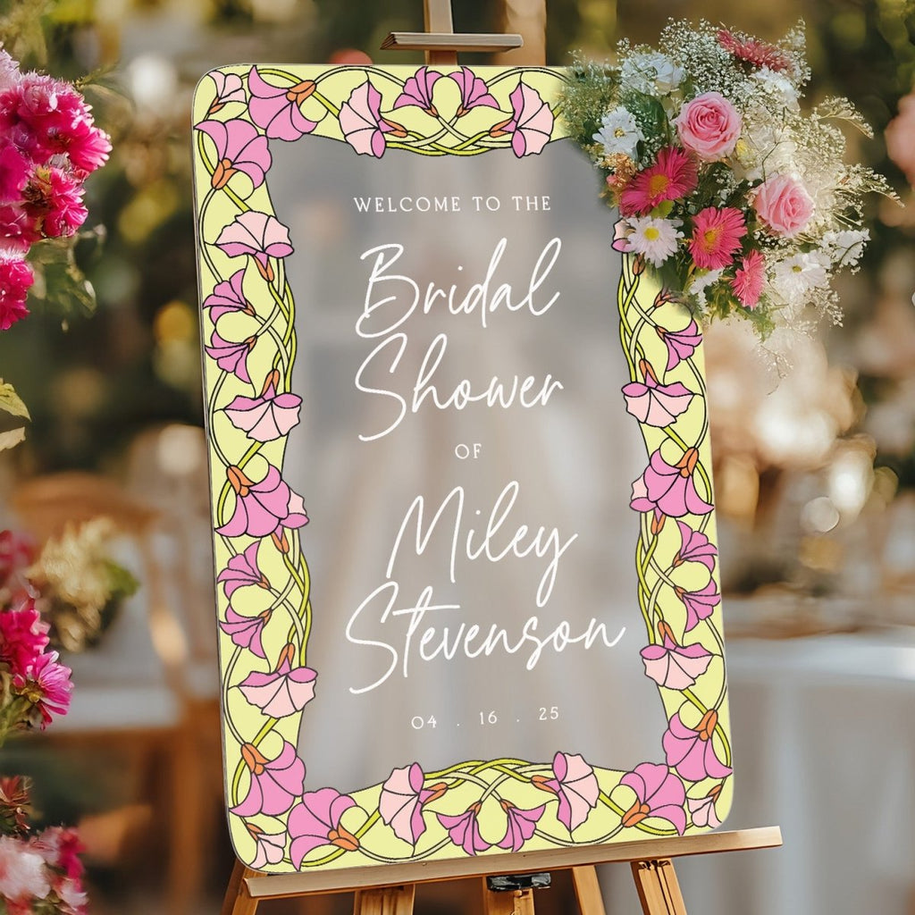 Printed Pink Lilies Bridal Shower Welcome Sign, Acrylic Pastel Bridal Shower Sign - SpeedyOrders