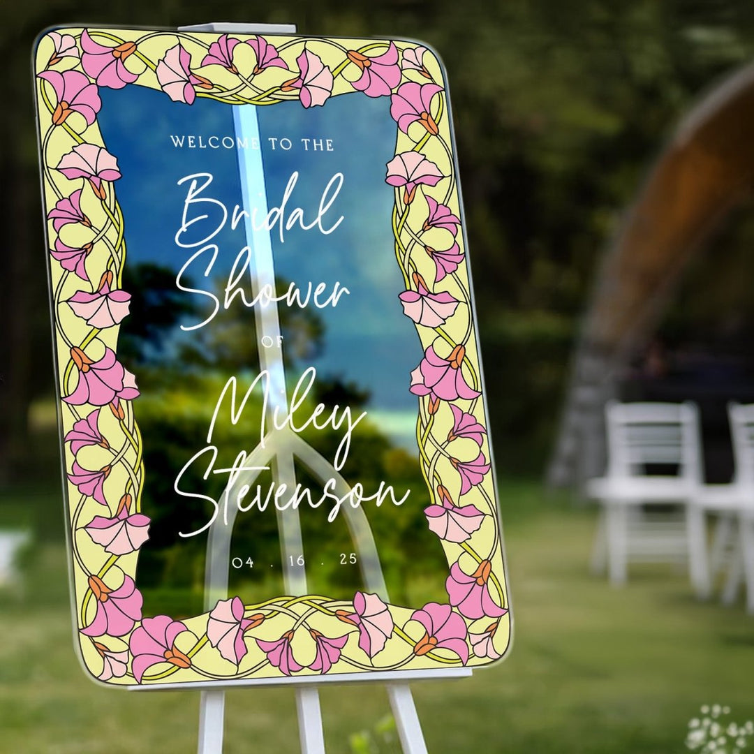Printed Pink Lilies Bridal Shower Welcome Sign, Acrylic Pastel Bridal Shower Sign - SpeedyOrders