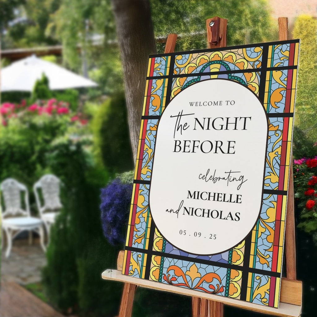 Printed Stained Glass The Night Before Wedding Sign - SpeedyOrders