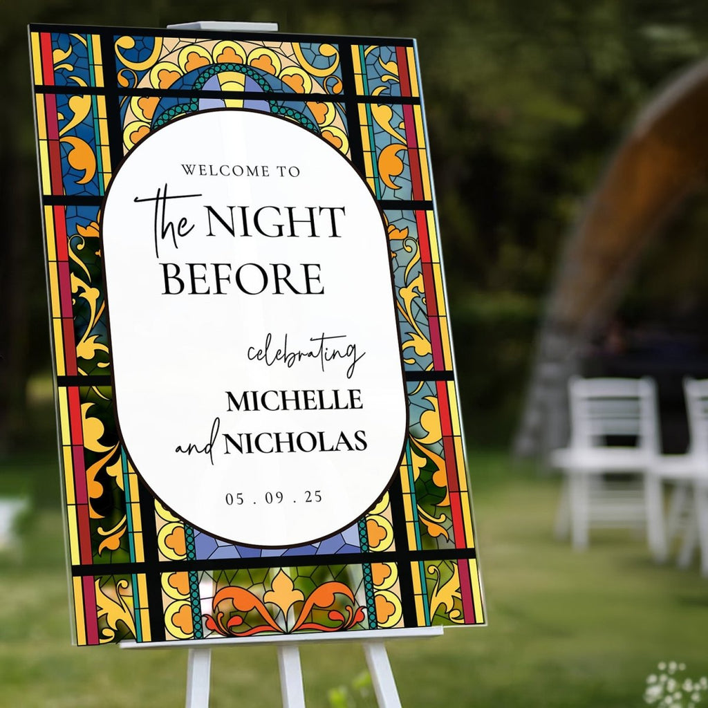 Printed Stained Glass The Night Before Wedding Sign - SpeedyOrders