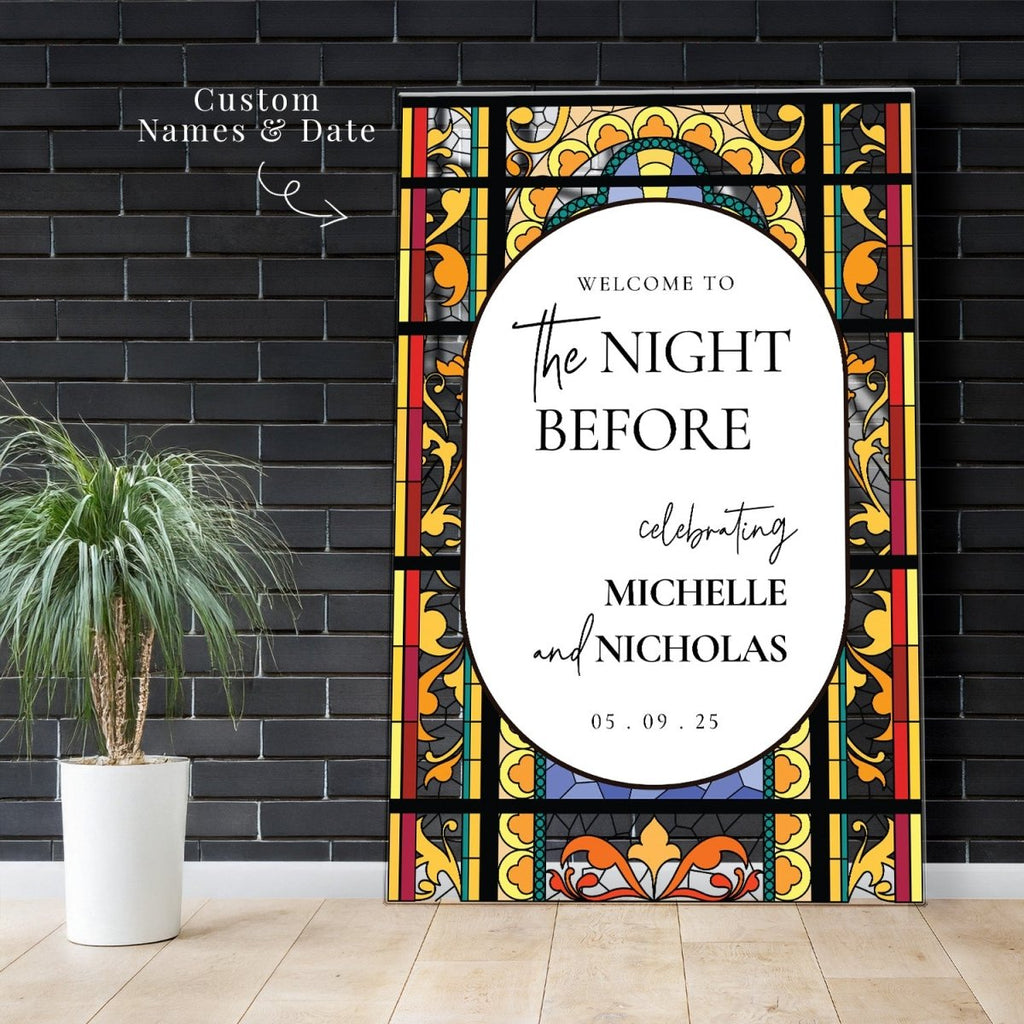 Printed Stained Glass The Night Before Wedding Sign - SpeedyOrders