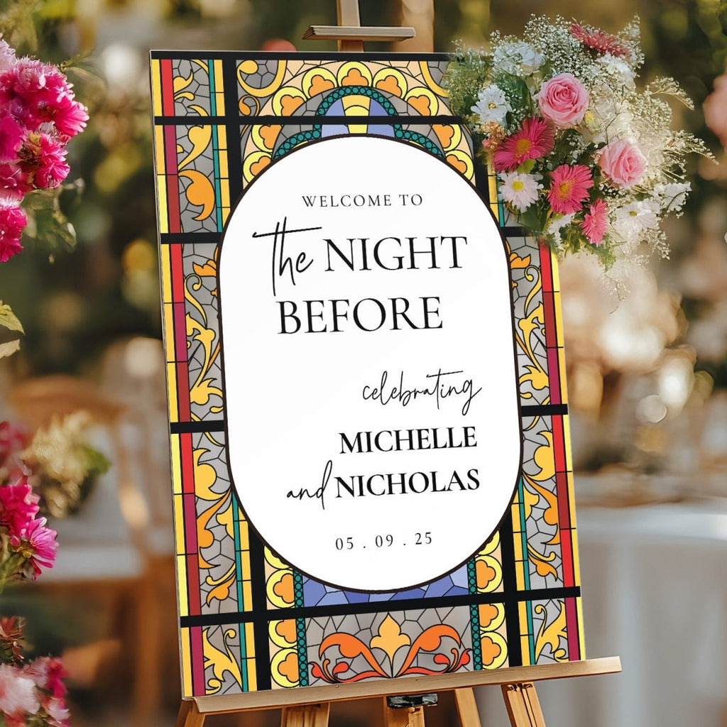 Printed Stained Glass The Night Before Wedding Sign - SpeedyOrders