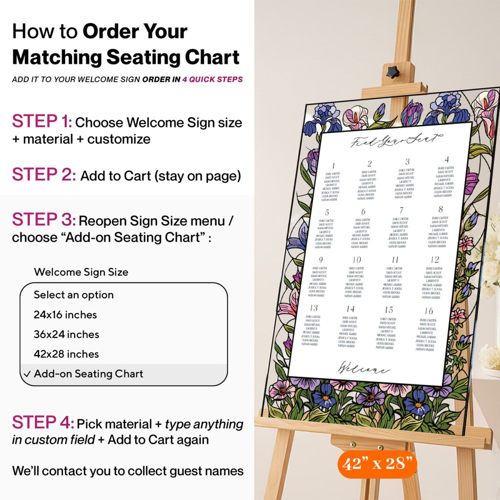 Printed Wildflower Wedding Sign, Stained Glass Wild Flowers Wedding Welcome Sign - SpeedyOrders