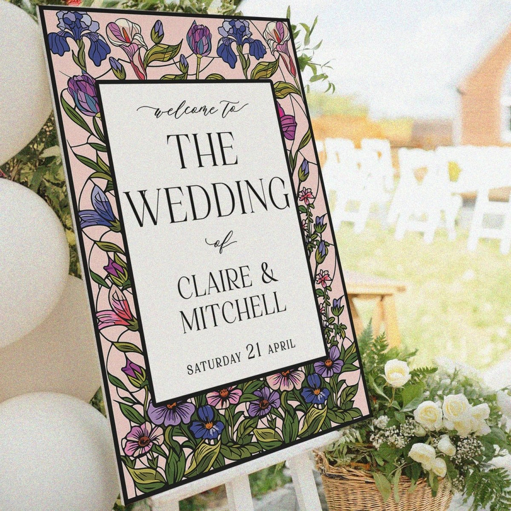 Printed Wildflower Wedding Sign, Stained Glass Wild Flowers Wedding Welcome Sign - SpeedyOrders