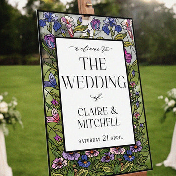 Printed Wildflower Wedding Sign, Stained Glass Wild Flowers Wedding Welcome Sign - SpeedyOrders