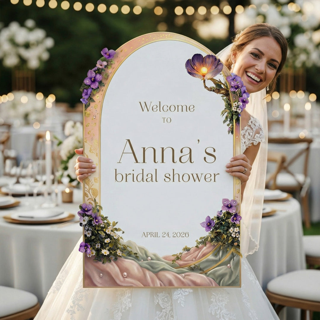 Purple Floral Bridal Shower Welcome Sign - SpeedyOrders