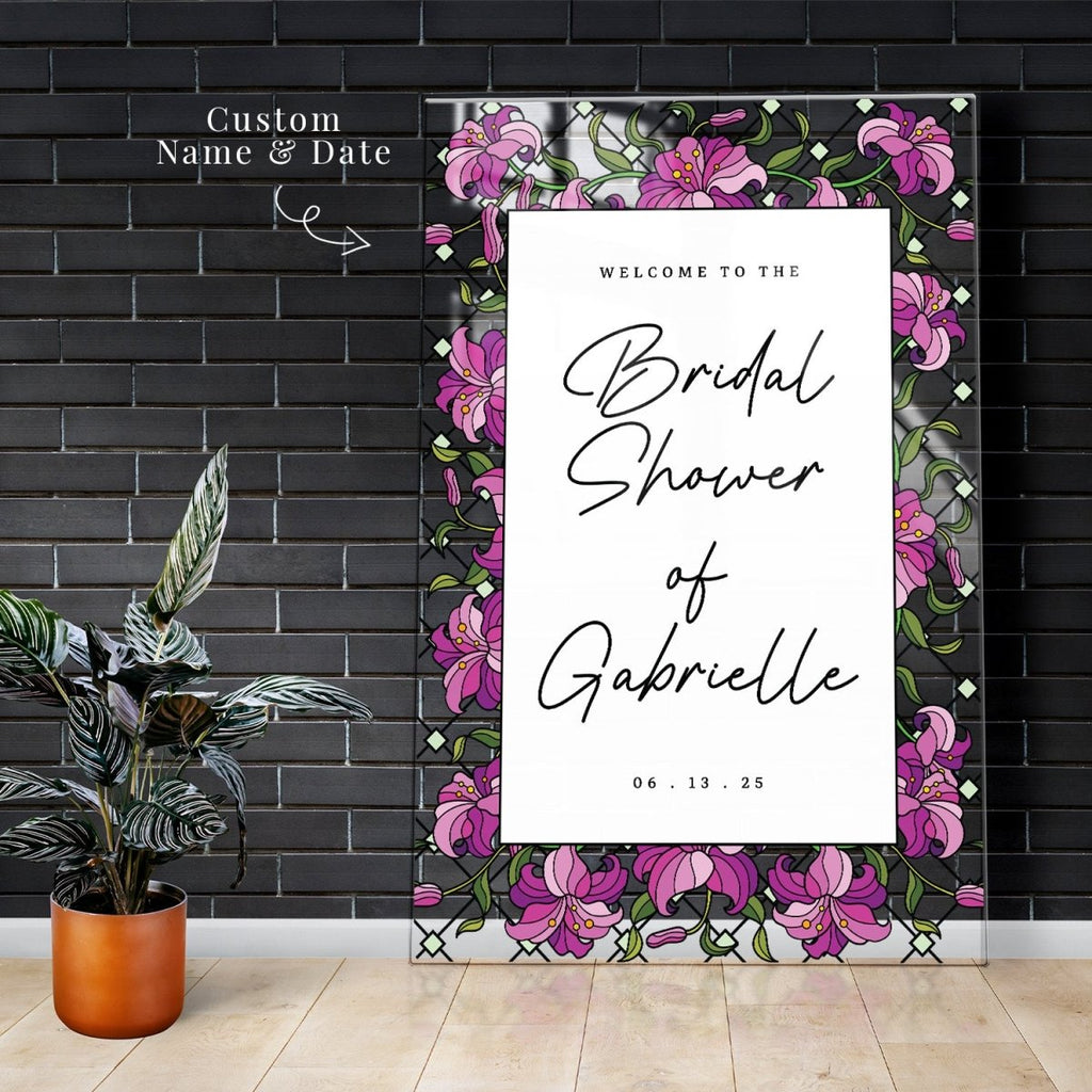 Purple Floral Stained Glass Bridal Shower Sign - SpeedyOrders