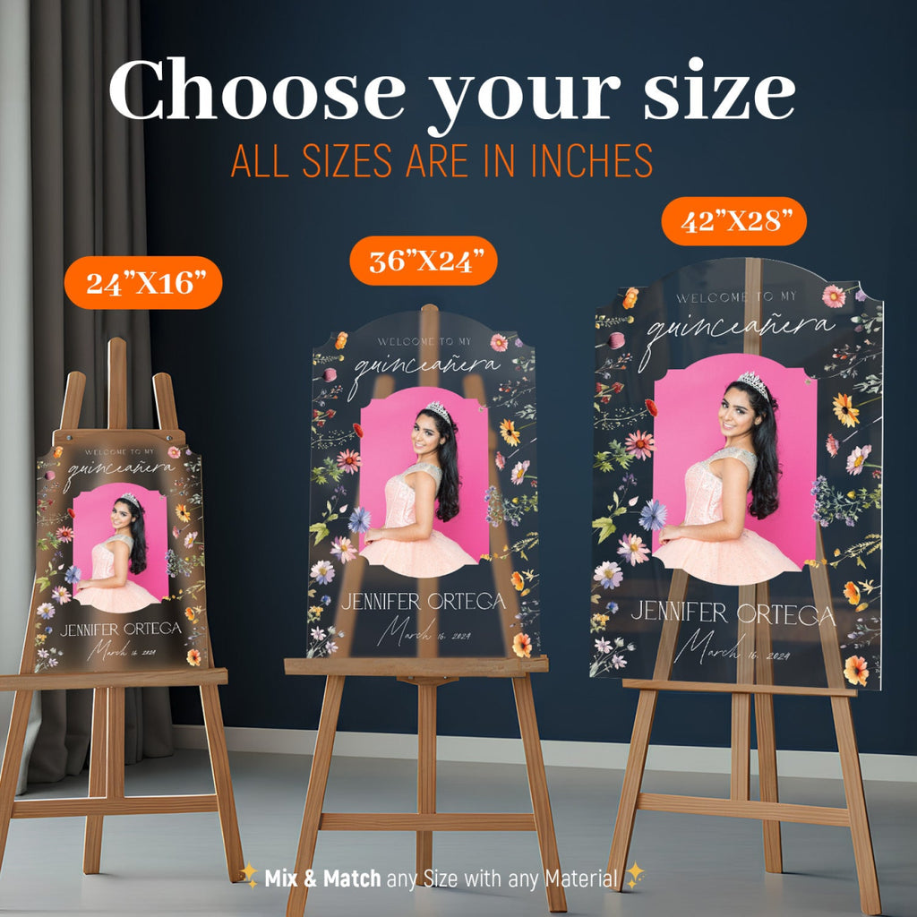 Quinceanera Sign with Photo, Wildflowers Quinceanera Birthday Sign - SpeedyOrders