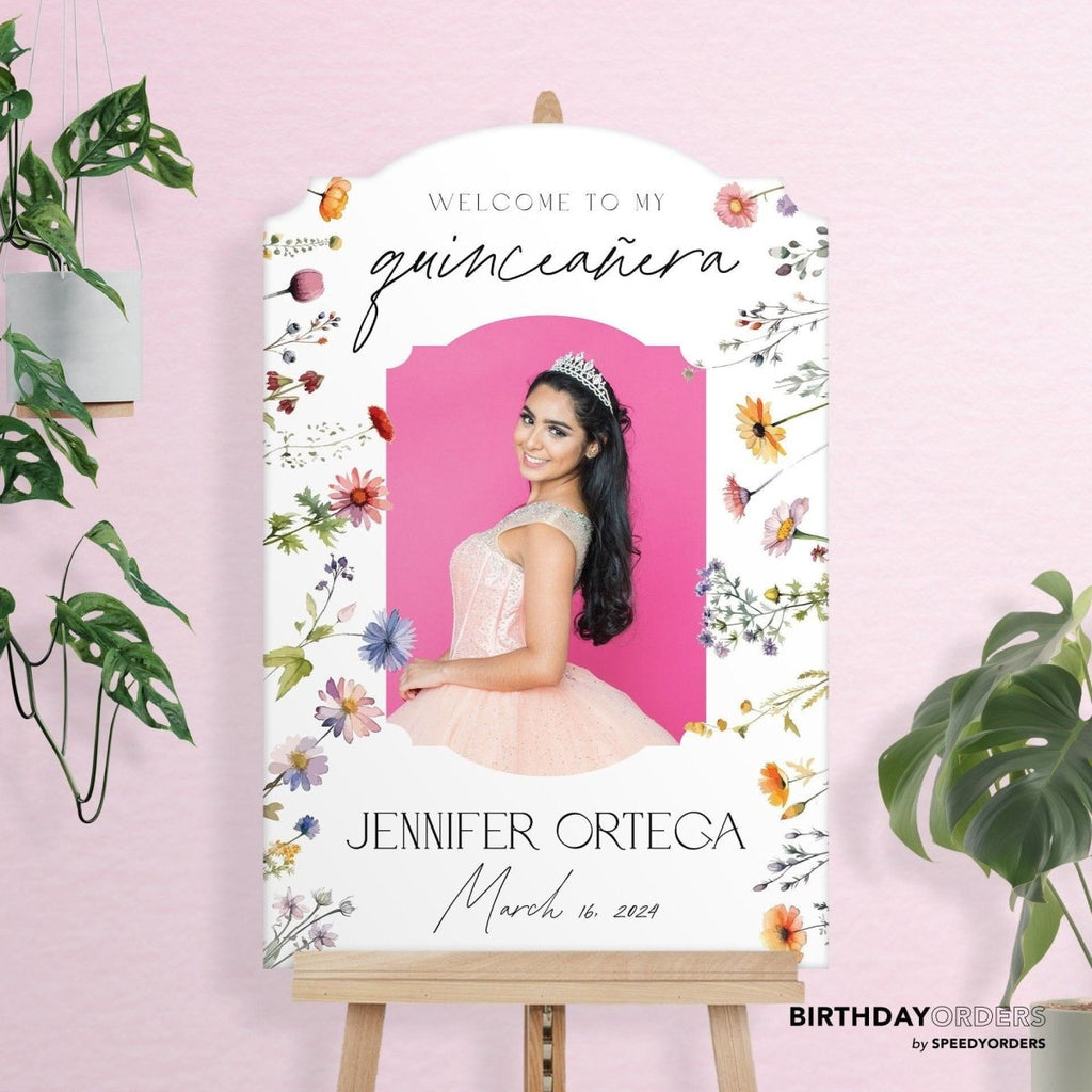 Quinceanera Sign with Photo, Wildflowers Quinceanera Birthday Sign - SpeedyOrders