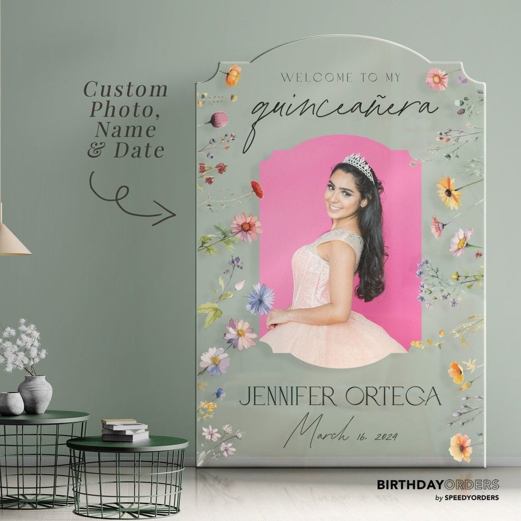 Quinceanera Sign with Photo, Wildflowers Quinceanera Birthday Sign - SpeedyOrders