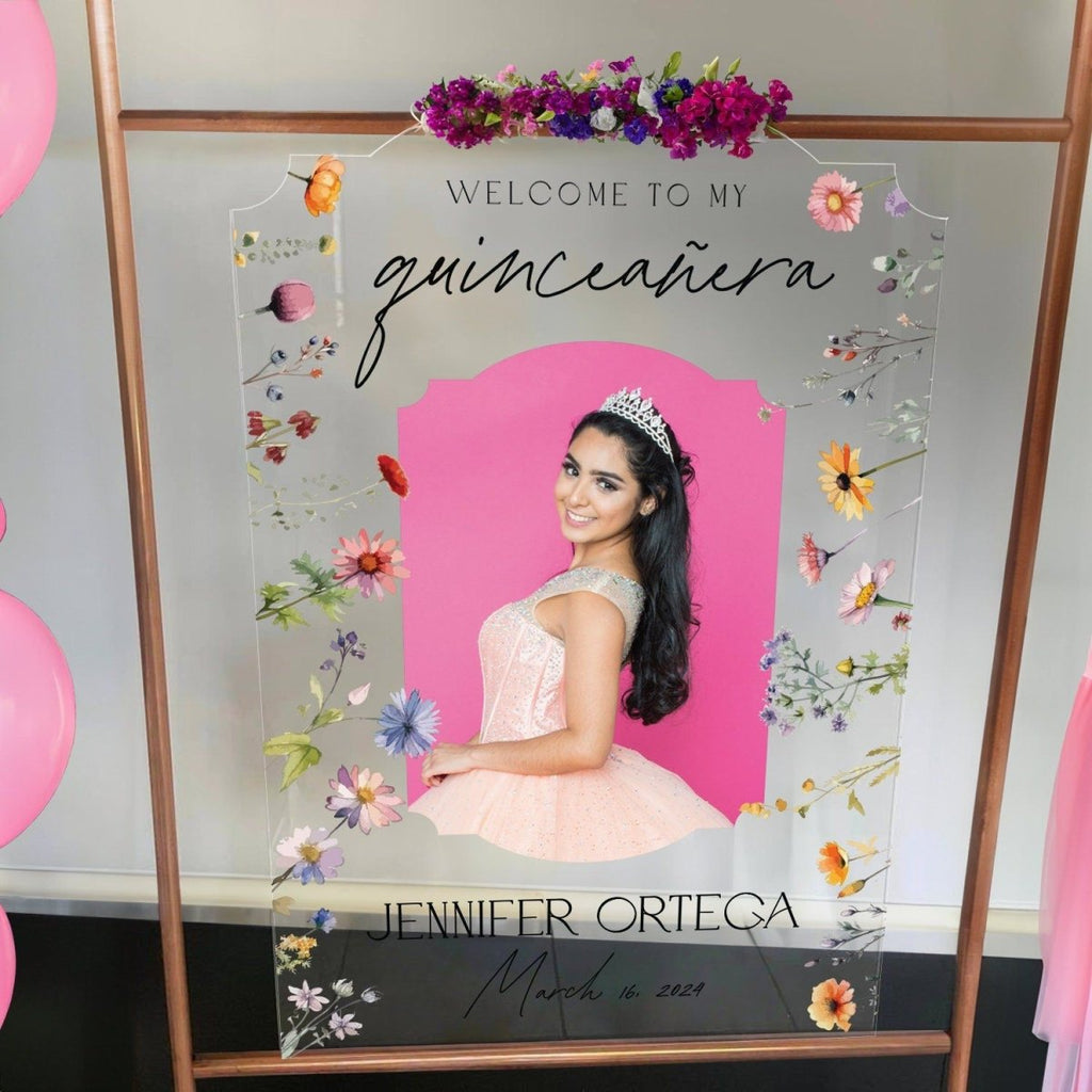 Quinceanera Sign with Photo, Wildflowers Quinceanera Birthday Sign - SpeedyOrders